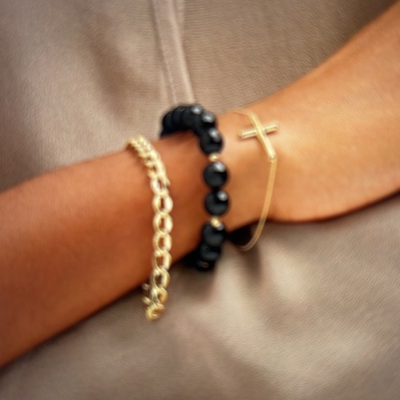❤️LAST CALL! ONYX & 14KT BRACELET, ONYX BEADS W/REAL GOLD BEADS & CLASP EUC - Picture 4 of 16